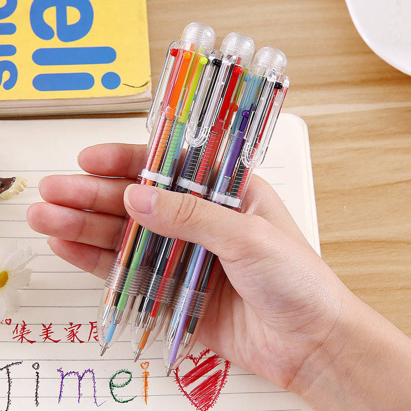 Wholesale Cute 6-color Creative Transparent Multi-functional Push Plastic Ballpoint Pen